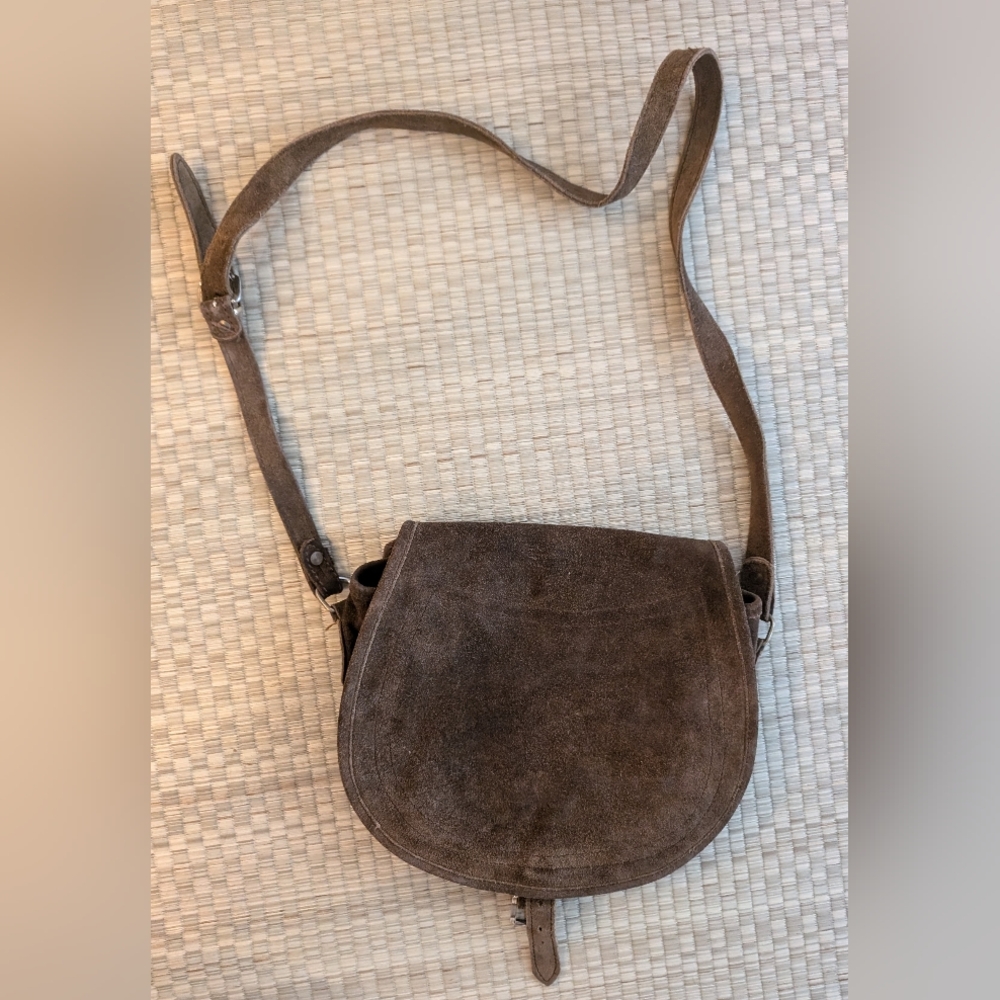 Vintage Safari Roughout Leather Shell Purse Brown Made in Spain